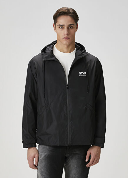 Black Hooded Raincoat