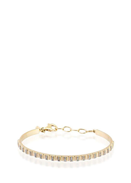 Tırtıklı Taşlı Tam Kelepçe Kadın Altın Bileklik