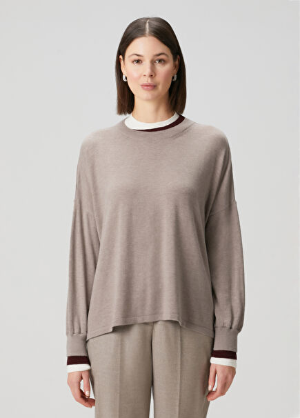 Taupe Collar Detail Sweater