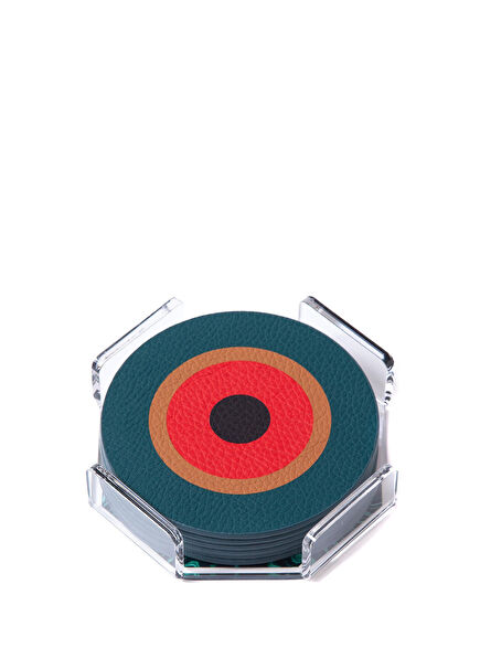 Stelle 6'lı Petrol Deri Yuvarlak Bardak Altlığı