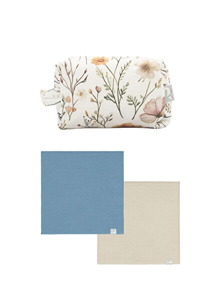 Bloomie & Teddy Beige & Sleepy Sky Baby Care Bag and 2-Piece Muslin Cover Set