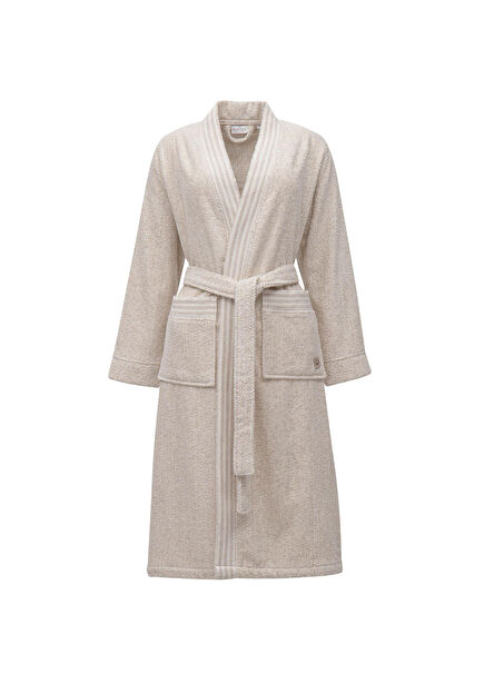 Raisa %100 Organik Pamuk Jakarlı Bej Kadın Bornoz