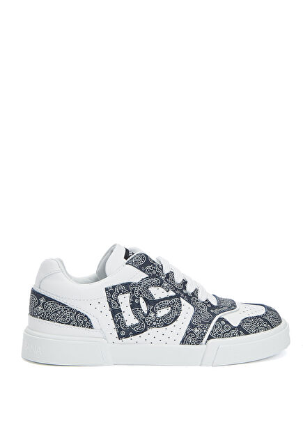 Beyaz Mavi Erkek Çocuk Deri Sneaker