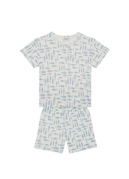 Mavi Balık Desenli Kısa Kollu Erkek Çocuk Pijama Takımı