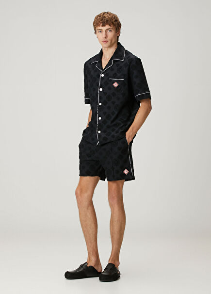 Monogram Siyah Towelling Bermuda
