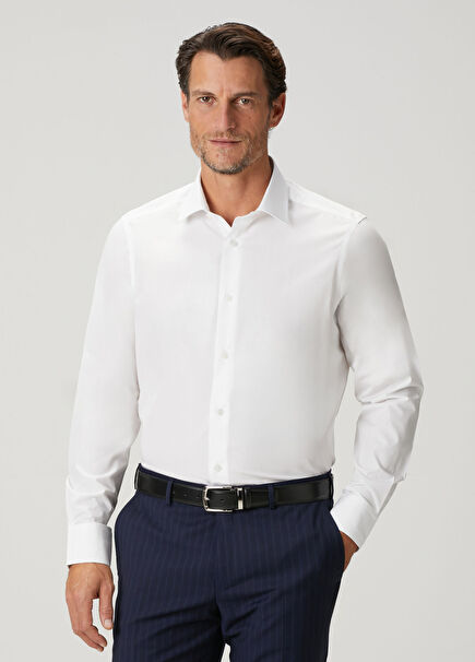 Custom Fit Modern Collar White Shirt