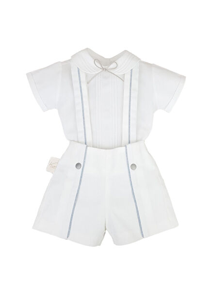 Nevürlü Gömlekli Astarlı Beyaz Erkek Bebek Salopet Takım