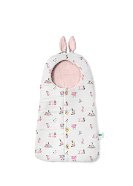 %100 Bebe Lapin Rose Pamuk Muslin Kundak Battaniye