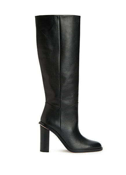 Siyah Topuklu Deri Çizme
