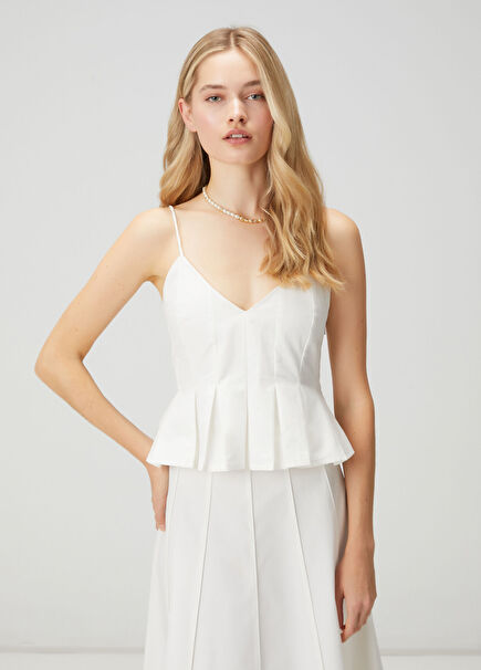 Kırık Beyaz Pileli Gömlek