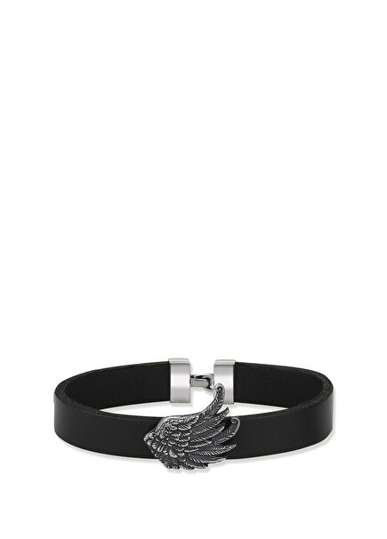 Wings Erkek Gümüş Deri Bileklik