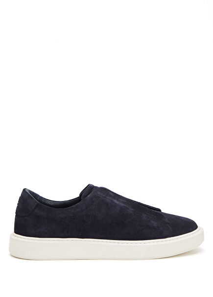Navy Blue Elastic Men's Suede Sneakers