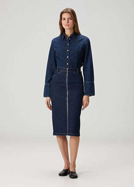 Dark Blue Midi Denim Skirt