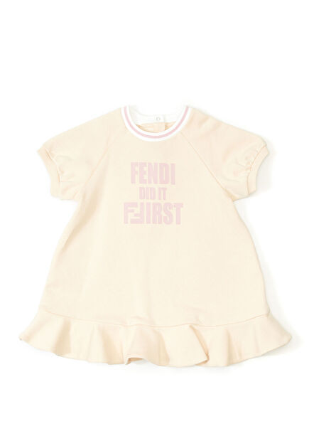Açık Kahverengi Logo Baskılı Kız Çocuk Elbise