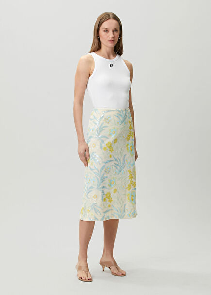 Jolette Ecru Embellished Midi Skirt