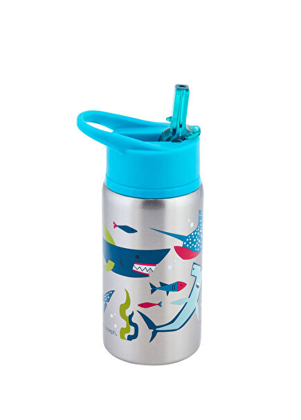 Köpekbalığı Desenli Mavi Kapak Çelik Suluk 530 ml