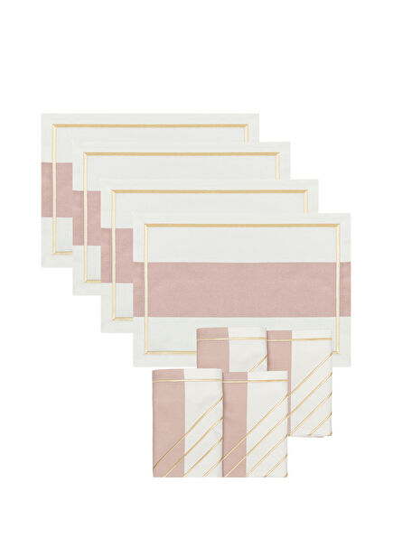 Maya Victoria Off-White Pink Cotton 4-Piece American Serving and Maya Crystal Napkin Set