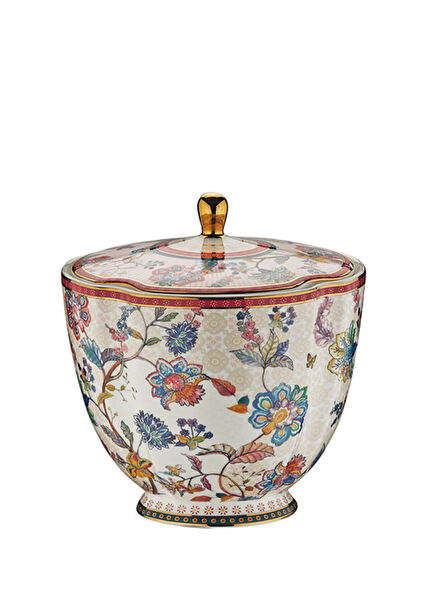 Serenity Renkli Desenli Bone Porselen Orta Boy Kavanoz