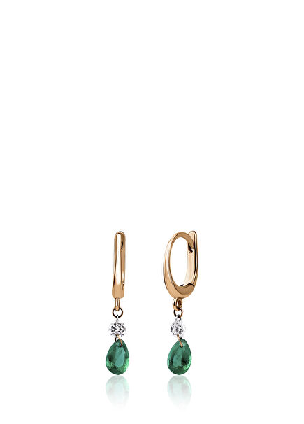 Damla Kesim Zümrüt Pırlanta 18 Ayar Altın Kadın Küpe