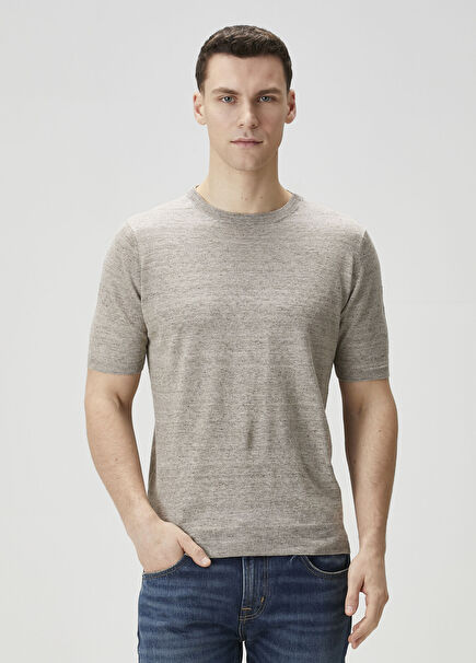 Açık Gri Kısa Kollu Keten Triko