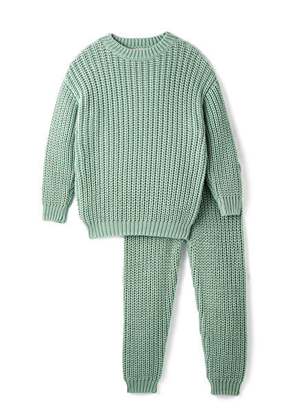 Yeşil Pamuklu Triko Kazak Pantolon Unisex Çocuk 2'li Takım