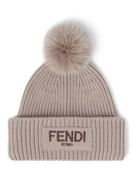 Beige Women's Wool Beanie with Pom-Pom