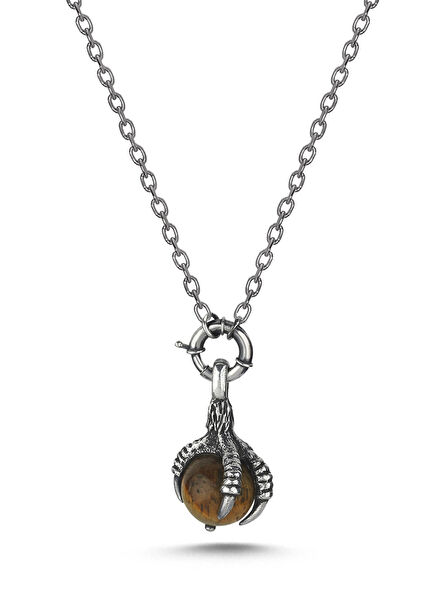 Claw Men's Tiger Eye & Oxidized Silver Necklace