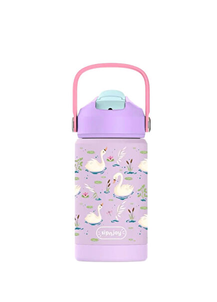 FlipSip Swan Harmony Lilac Pink Steel Kids Thermos Drinker 360 ml