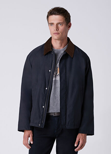 Navy Blue Collar Inserted Coat