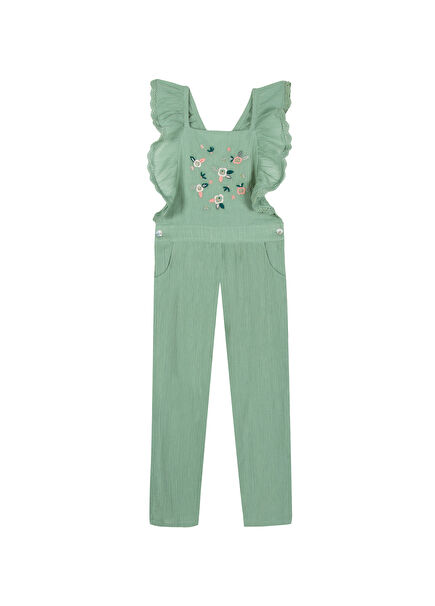 Green Ruffled Girls' Jumpsuit