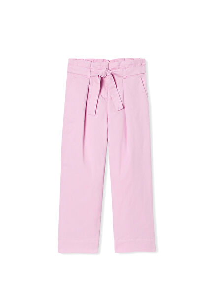 Pembe Geniş Paça Kız Çocuk Kanvas Pantolon