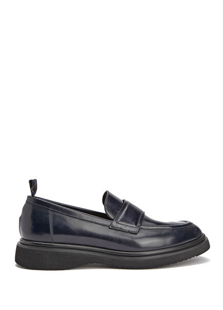 Navy Blue Men's Leather Loafers