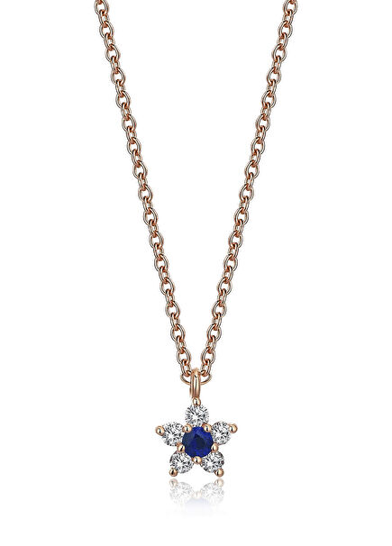Cemre Sapphire Diamond Stone 14K Rose Gold Women's Necklace