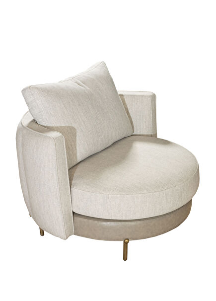 Positano Leather Detail Metal Leg Beige Armchair