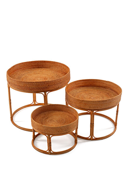 Bamboo and Rattan Triple Garden Table