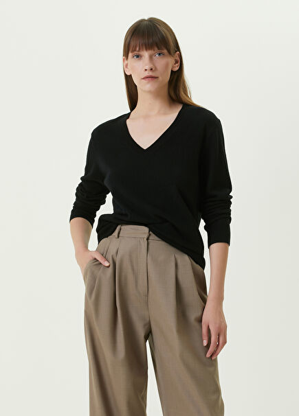 Siyah V Yaka Kaşmir Kazak