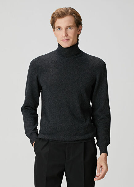 Antrasit Balıkçı Yaka Yün Kazak