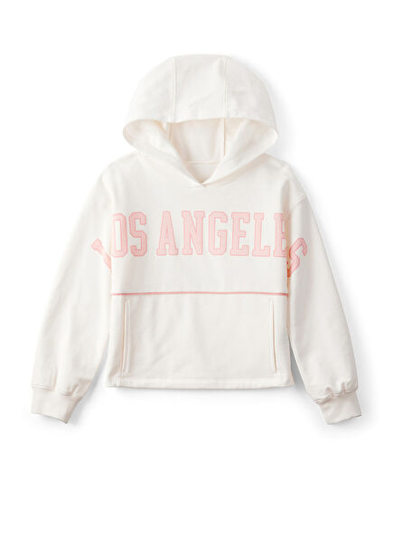 Ekru Kapüşonlu Kız Çocuk Sweatshirt