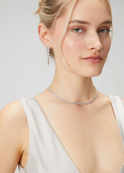 Silver Stone Detail Women's Dangle Earrings