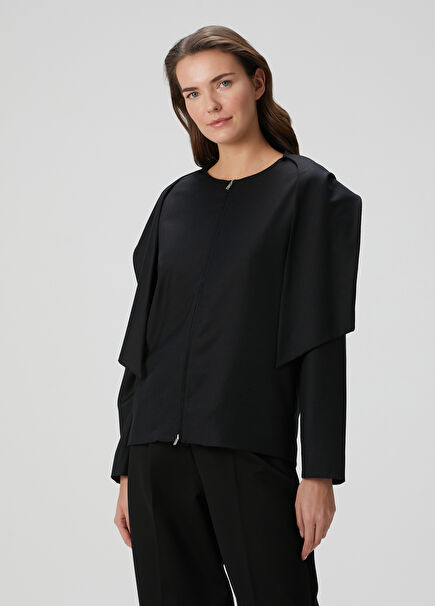 Black Hooded Wool Jacket