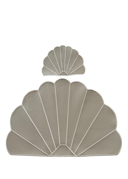 Aura Beige Leather Placemat and Coaster Set