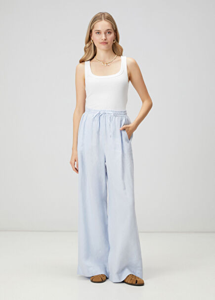Light Blue Wide-Leg Linen Trousers