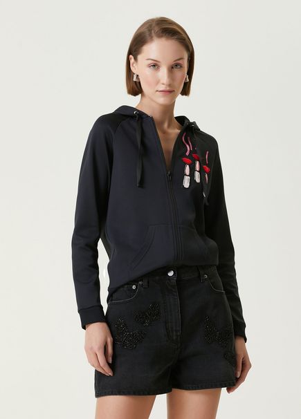 Black Hooded Embroidered Sweatshirt