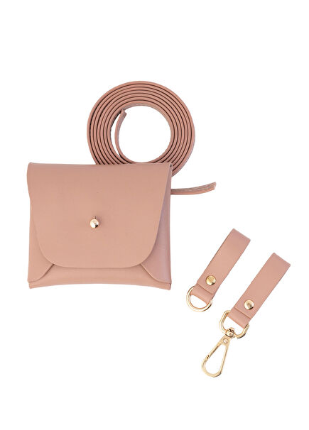 Açık Pembe Deri Kadın Mini Kemer Çantası