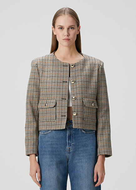 Beige Patterned Wool Jacket