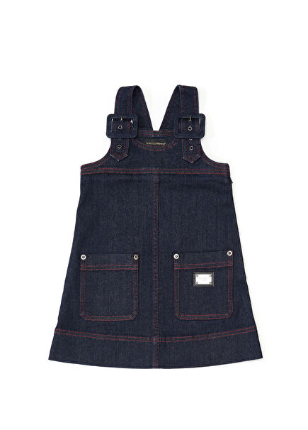 Lacivert Kız Çocuk Denim Elbise