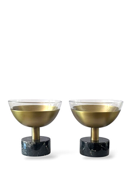 Loop Gold Color Brass Marble Double Snack Bowl