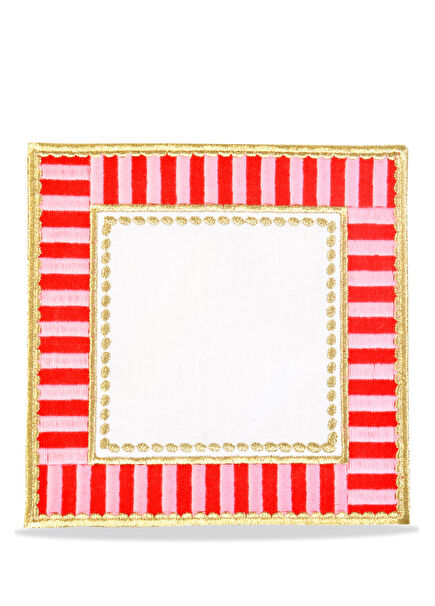 Dekoratif Candy Serisi Keten Pembe Kırmızı Damalı 2'li Kokteyl Peçetesi 15x15 cm