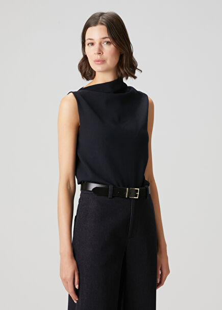 Navy Blue Draped Blouse