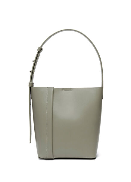 The Medium Tote Plissé Yağ Yeşili Deri Kadın Omuz Çantası